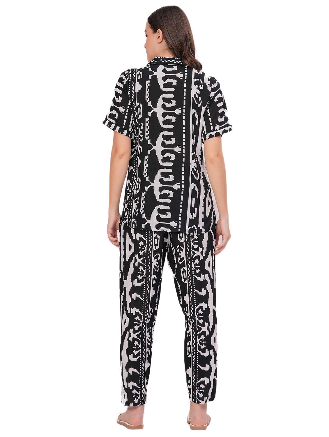 women printed short sleeve nightwear pyjama set - 22018221 - Standard Image - 3