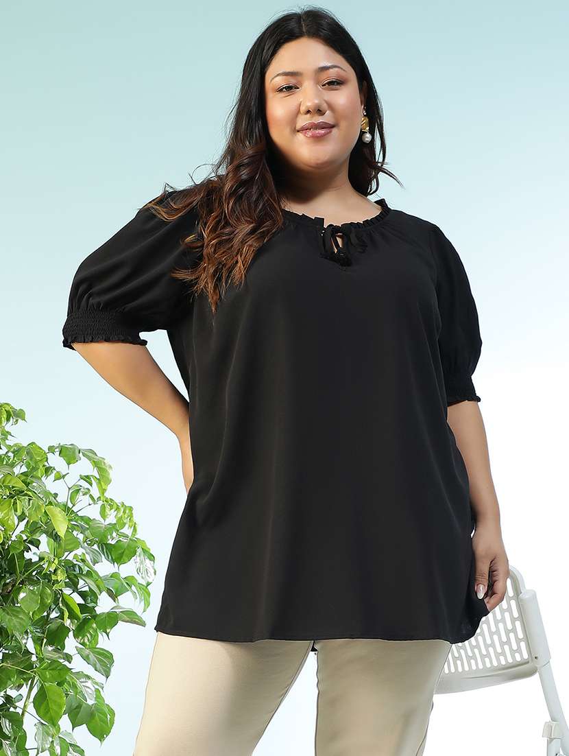 women solid short sleeve plus size top - 22018299 - Zoom Image - 0