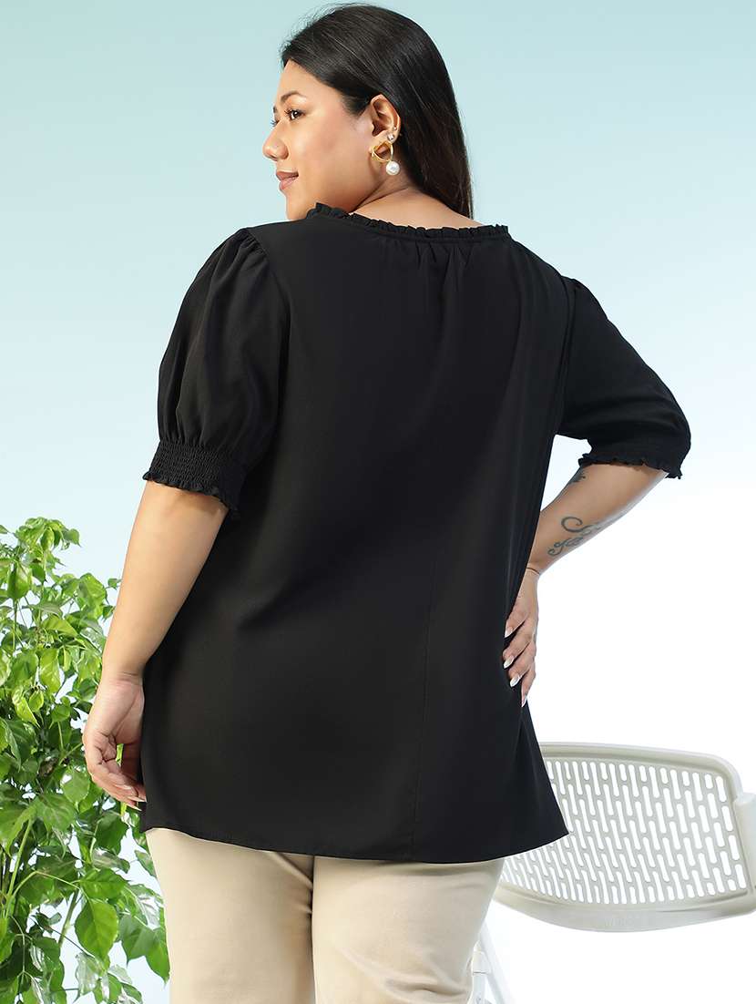 women solid short sleeve plus size top - 22018299 - Standard Image - 3