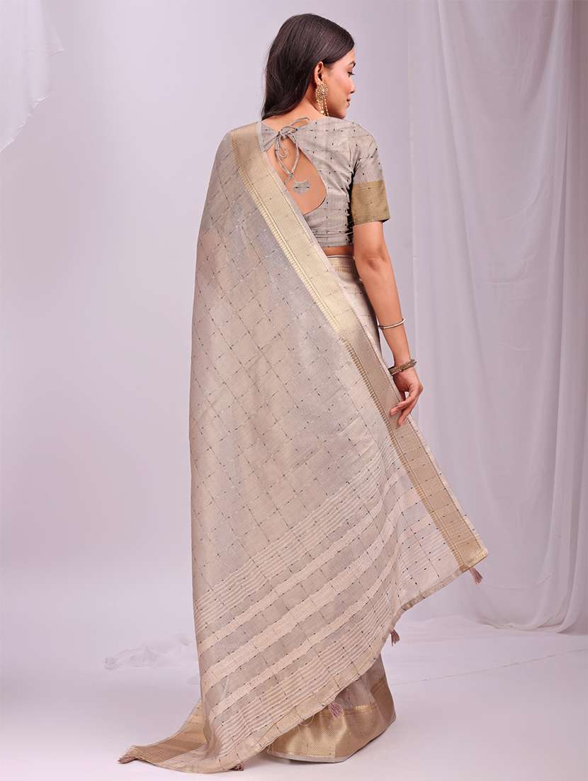 women checkered bordered saree with blouse - 22018386 -  Standard Image - 3