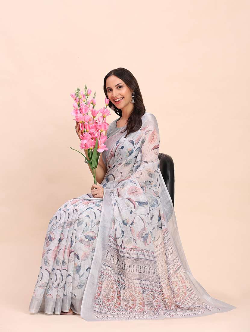 women printed casual wear saree with blouse - 22018473 -  Standard Image - 5