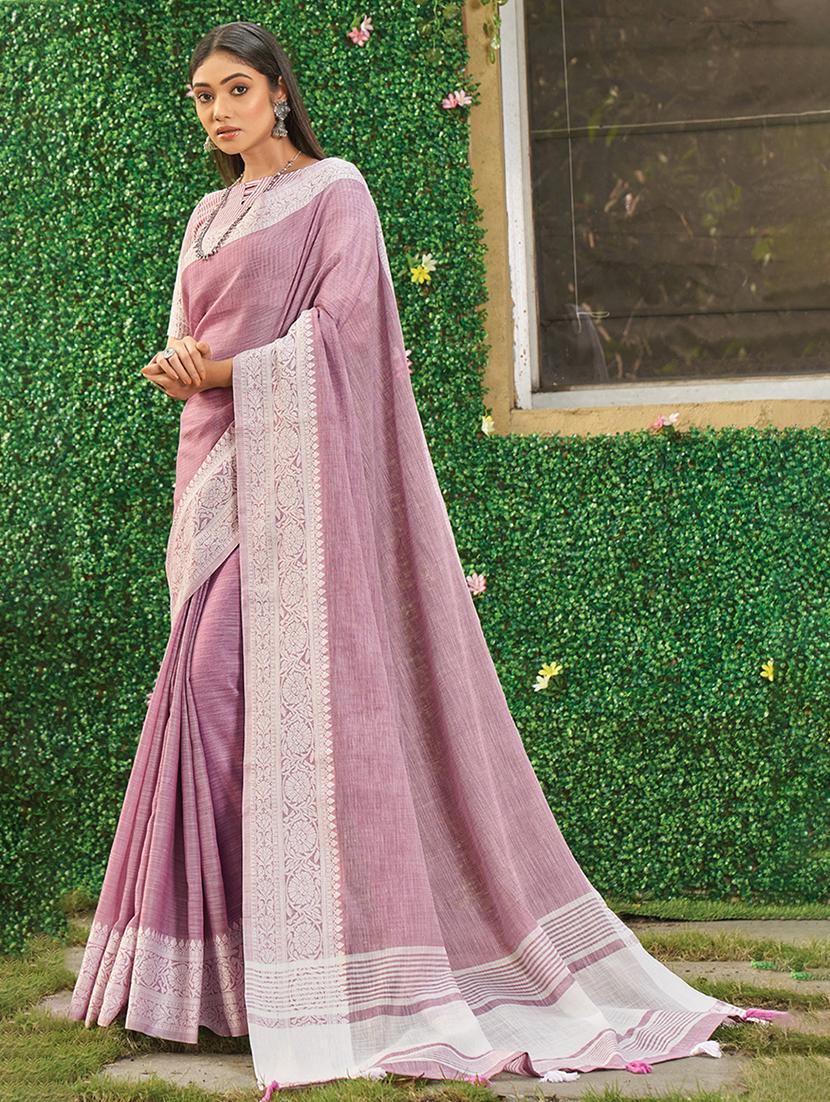 women solid with bordered saree with blouse - 22018555 -  Zoom Image - 0