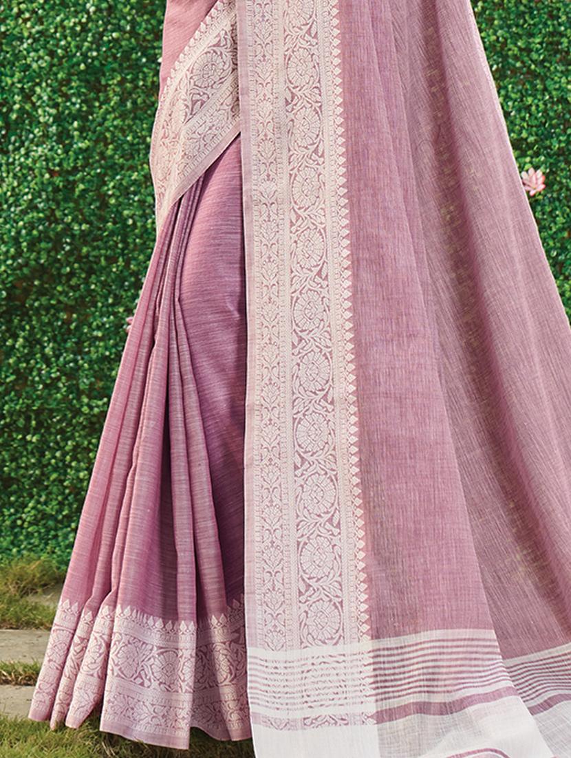 women solid with bordered saree with blouse - 22018555 - Standard Image - 3