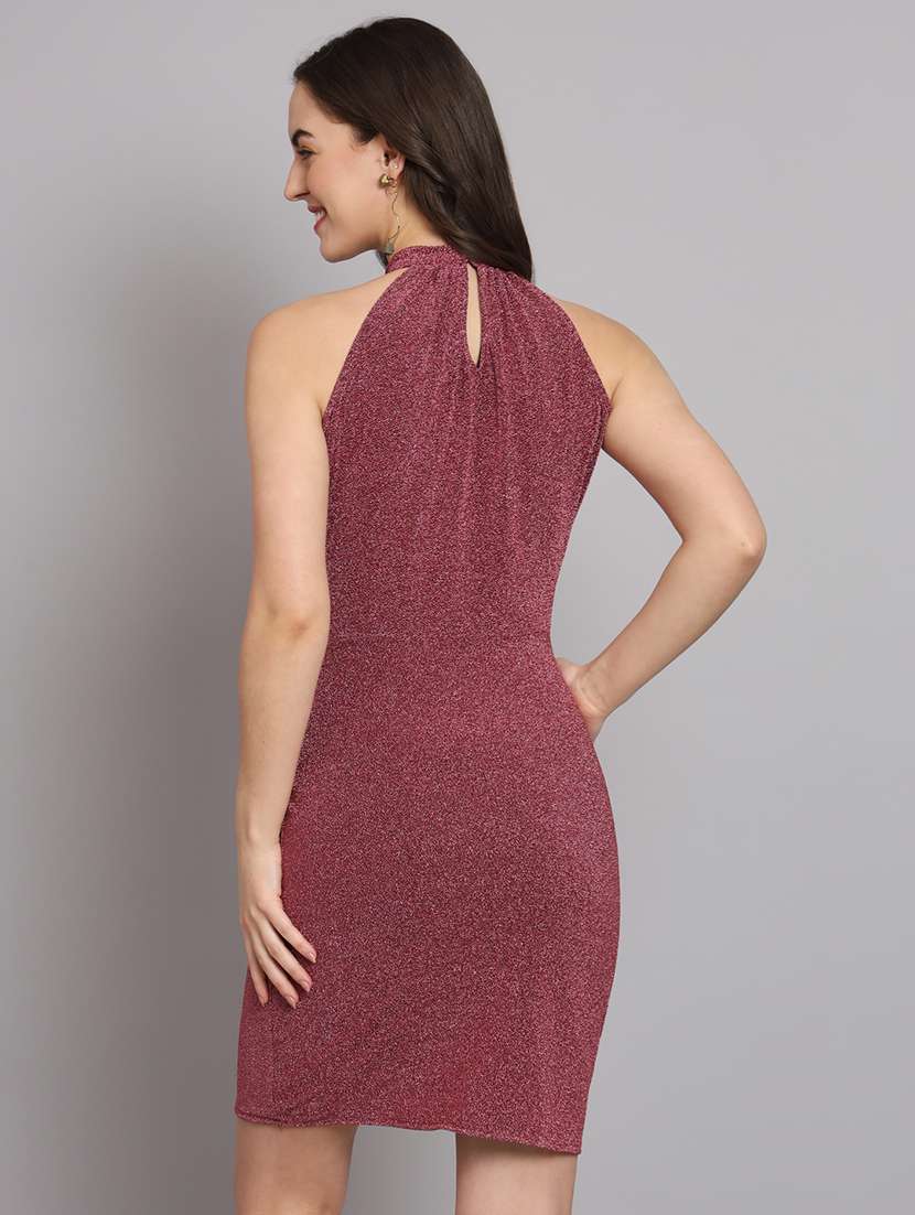 women solid halter neck bodycon dress - 22018616 -  Standard Image - 3