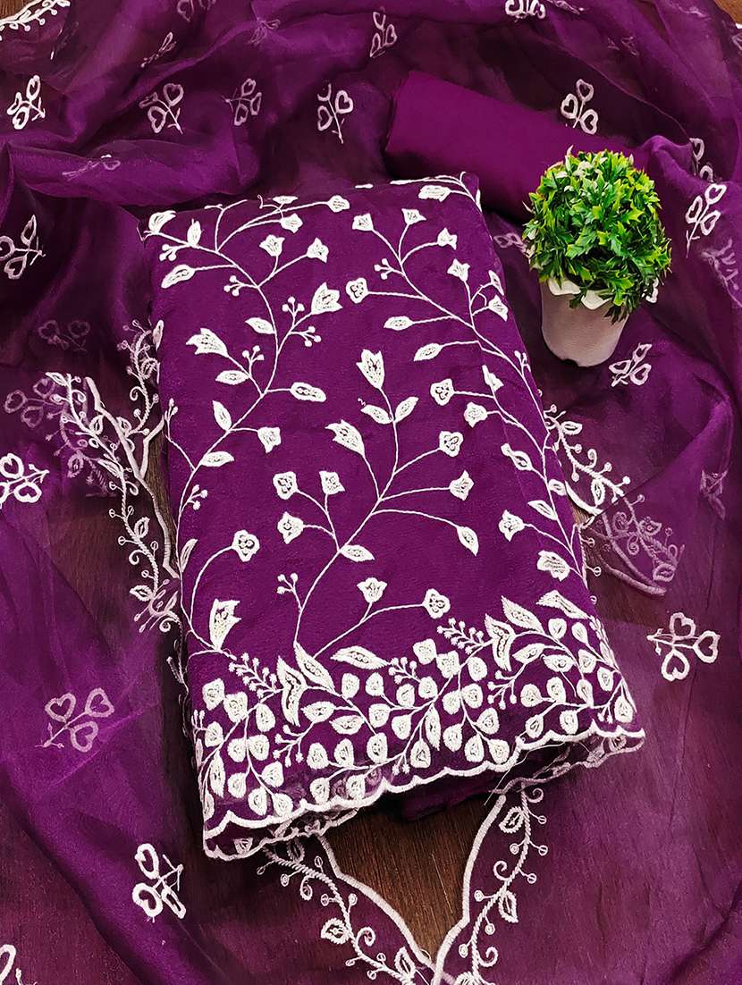 women solid with work embroidered unstitched suit set