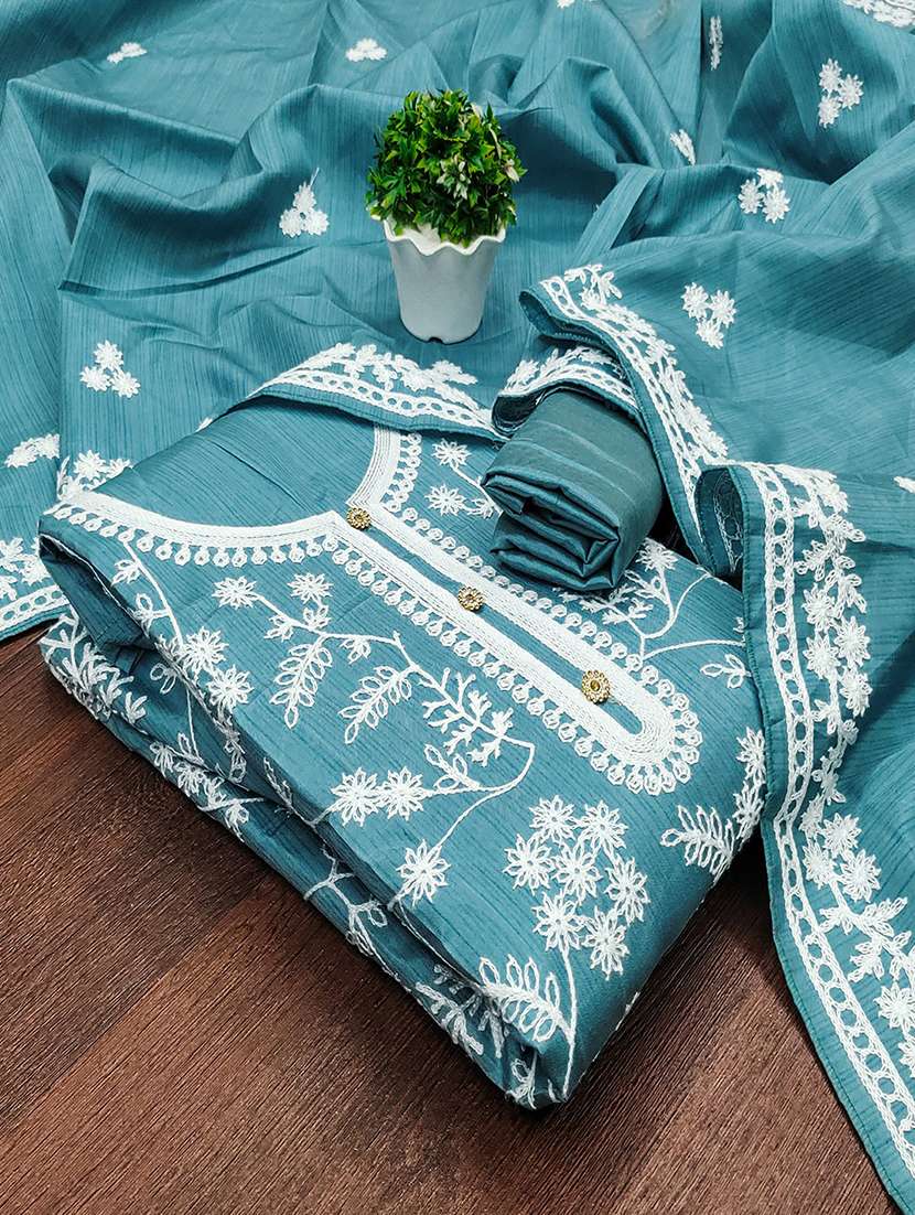 women solid with work embroidered unstitched suit set