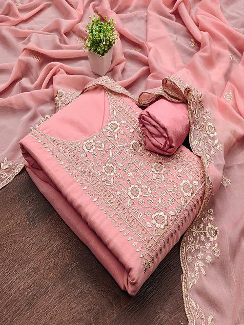 women solid with work embroidered unstitched suit set - 22018787 - Standard Image - 0