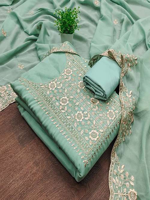 women solid with work embroidered unstitched suit set - 22018788 -  Standard Image - 0