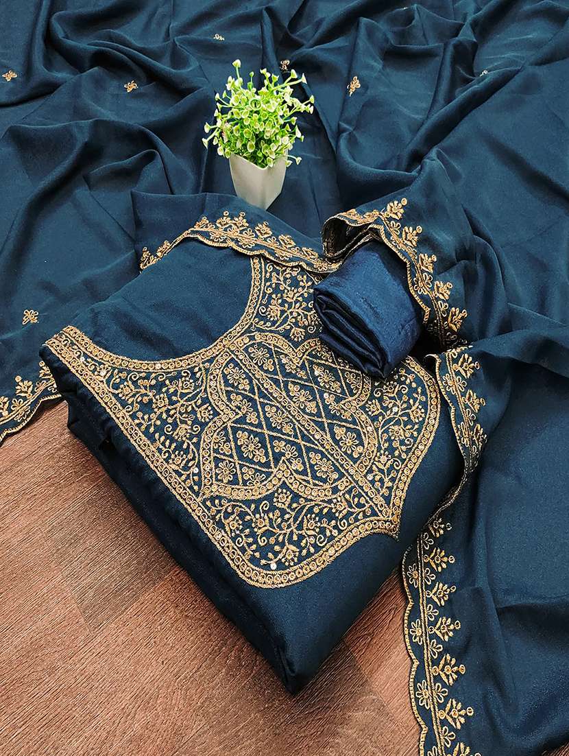 women solid with work embroidered unstitched suit set