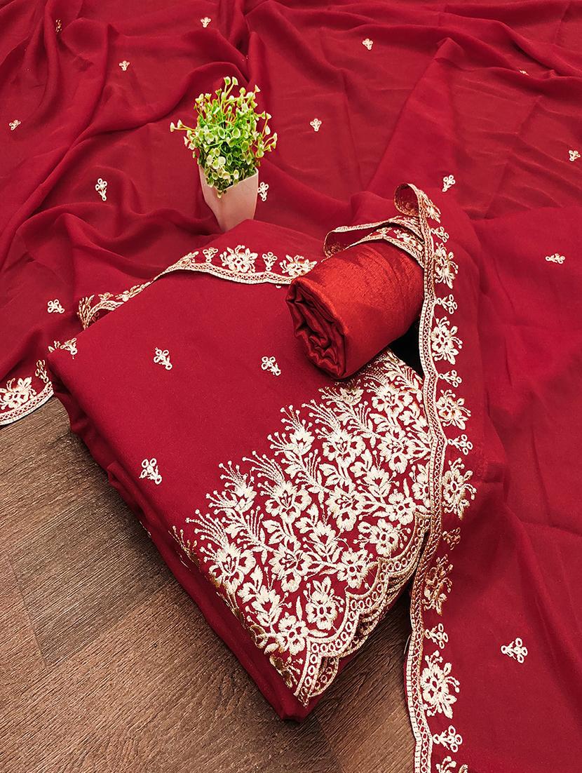 women solid with work embroidered unstitched suit set - 22018796 - Zoom Image - 0