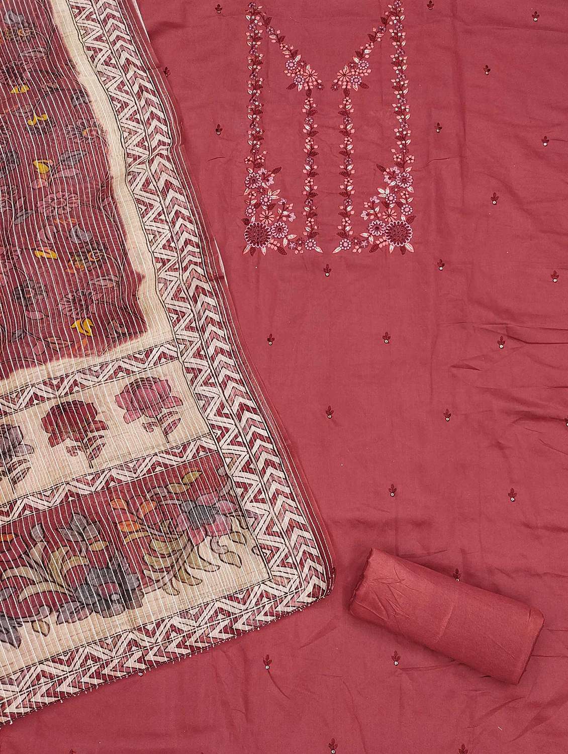 women solid with work embroidered unstitched suit set - 22018798 -  Standard Image - 3