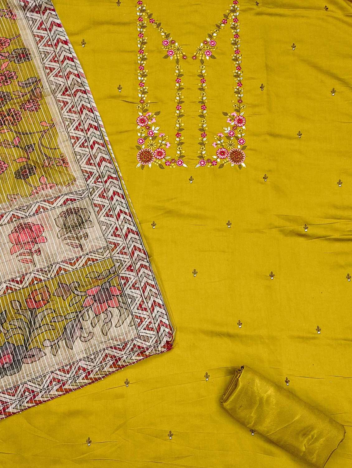 women solid with work embroidered unstitched suit set - 22018800 -  Standard Image - 3