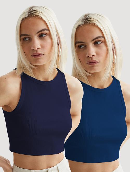 women pack of 2 solid sleveeless crop top - 22018857 - Standard Image - 0