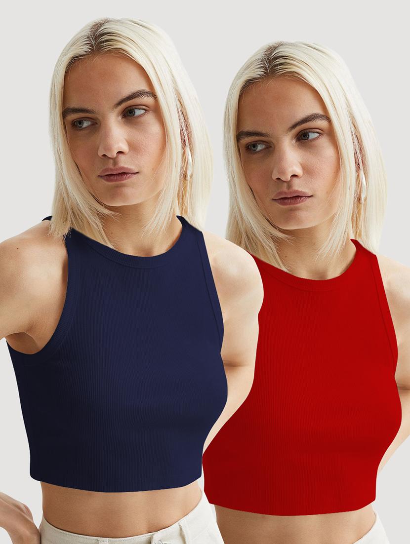 women pack of 2 solid sleveeless crop top - 22018858 - Zoom Image - 0