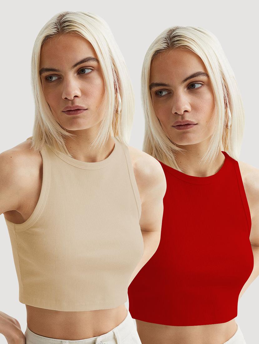 women pack of 2 solid sleeveless crop top - 22018869 - Zoom Image - 0