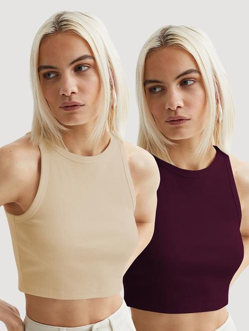 women pack of 2 solid sleeveless crop top - 22018870 - Standard Image - 0