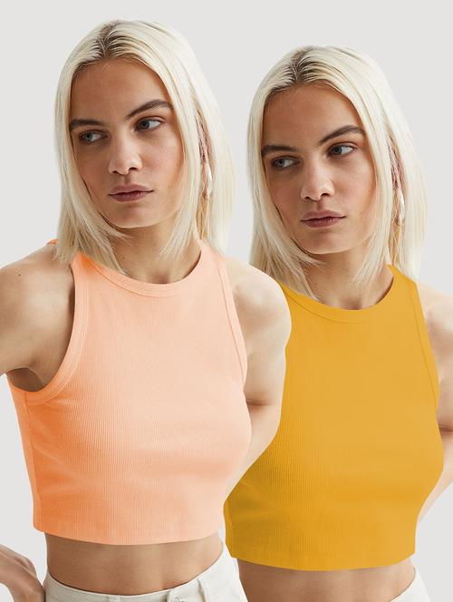 women pack of 2 solid sleeveless crop top - 22018871 - Standard Image - 0