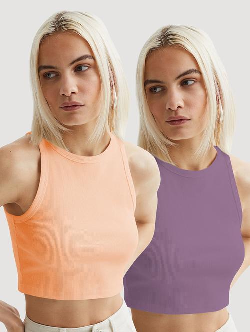 women pack of 2 solid sleeveless crop top - 22018874 -  Standard Image - 0