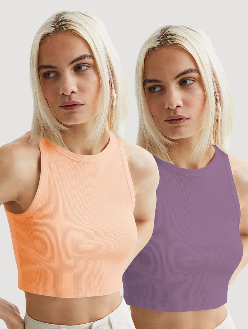 women pack of 2 solid sleeveless crop top - 22018874 -  Zoom Image - 0