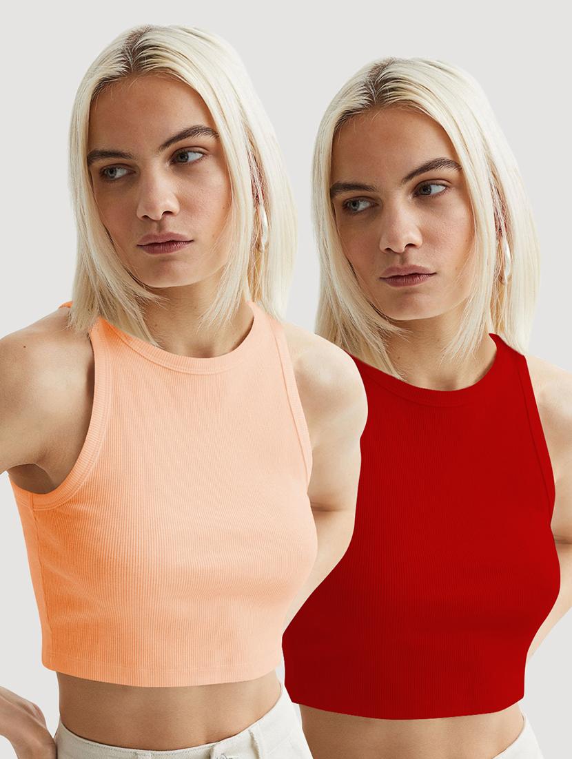 women pack of 2 solid sleeveless crop top