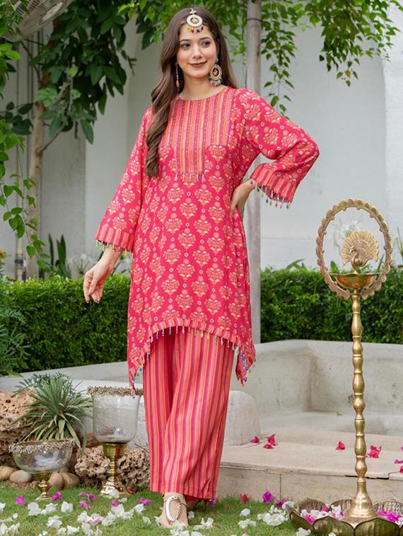 women printed three quarter sleeve kurta palazzo set - 22018880 - Zoom Image - 0