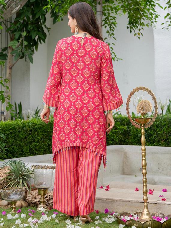women printed three quarter sleeve kurta palazzo set - 22018880 - Standard Image - 3