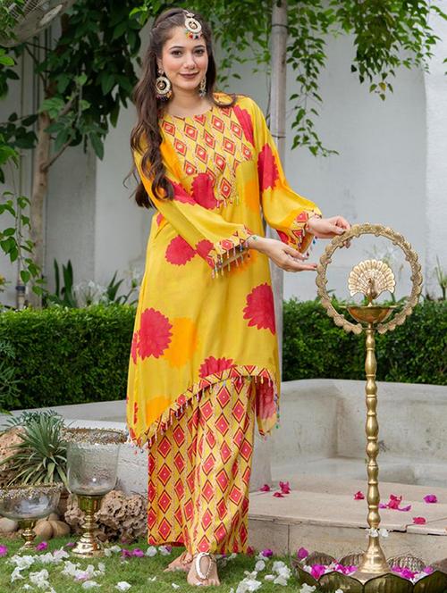 women printed long sleeve kurta palazzo set - 22018881 - Standard Image - 0