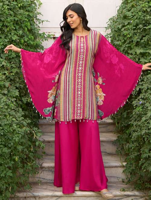 women printed kimono sleeve ethnic co ord set - 22018890 - Standard Image - 0
