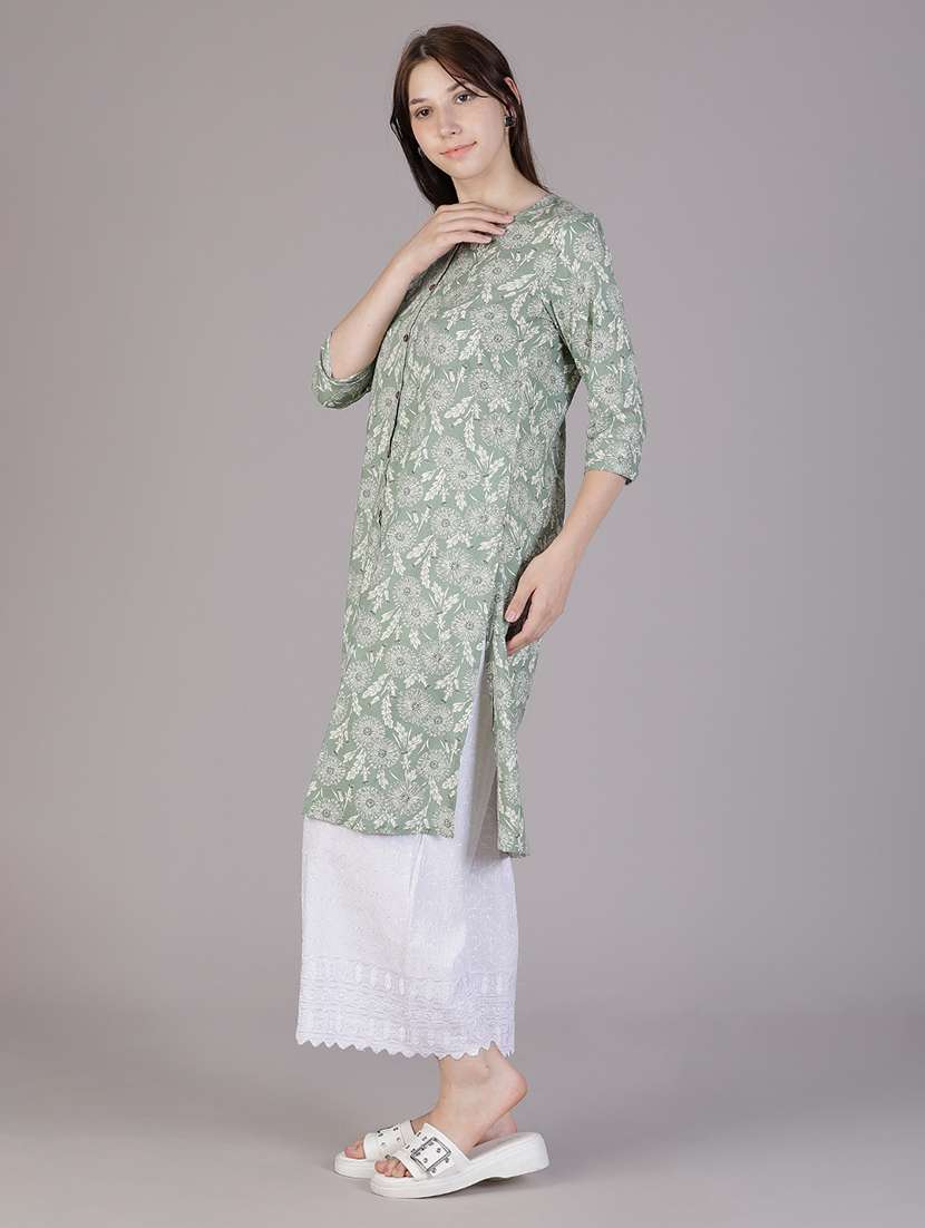 women floral printed three quarter sleeve a-line kurta - 22018898 - Standard Image - 3