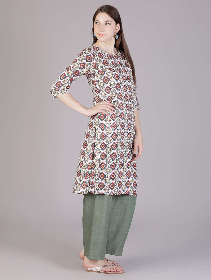 women printed three quarter sleeve a-line kurta - 22018899 - Standard Image - 3