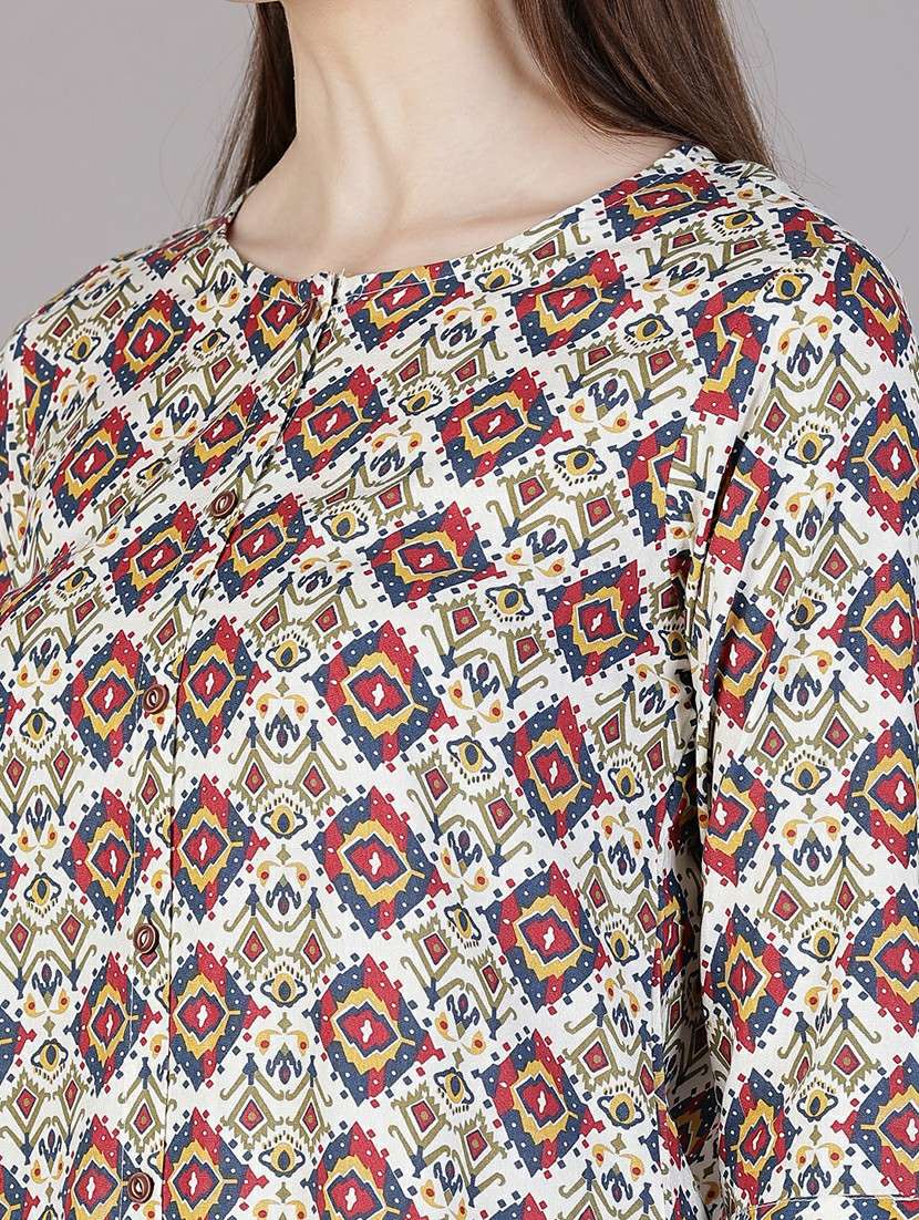 women printed three quarter sleeve a-line kurta - 22018899 - Standard Image - 5