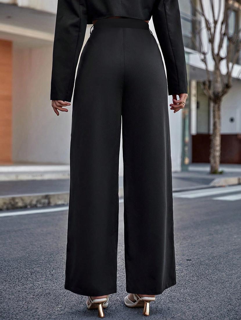 women solid high rise straight trouser - 22018904 - Standard Image - 3