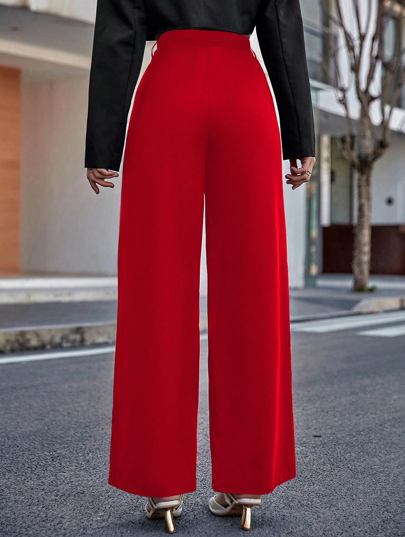 women solid high rise straight trouser - 22018905 - Standard Image - 3