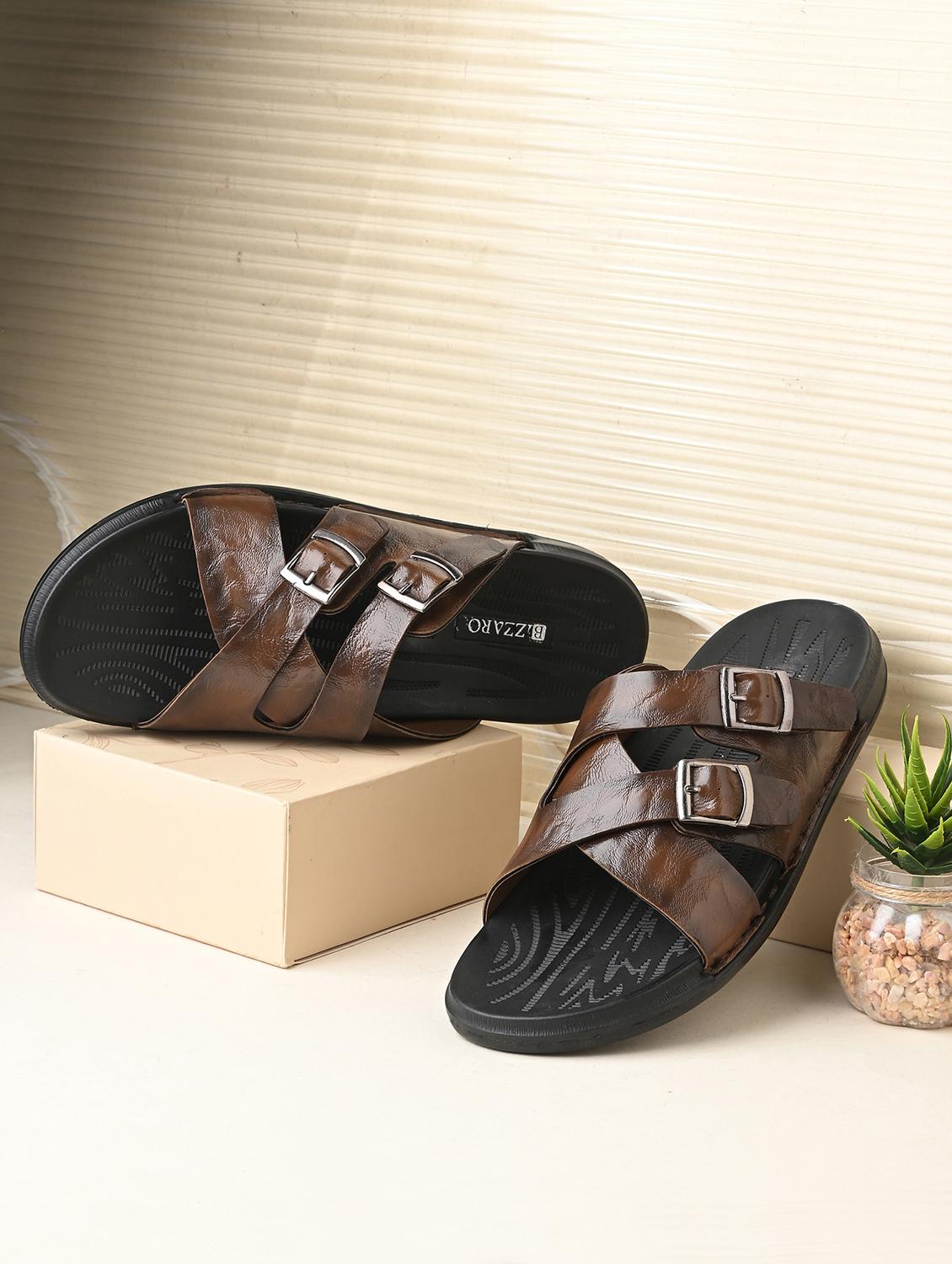 brown solid synthetic leather slip-on sandal - 22018916 - Zoom Image - 0