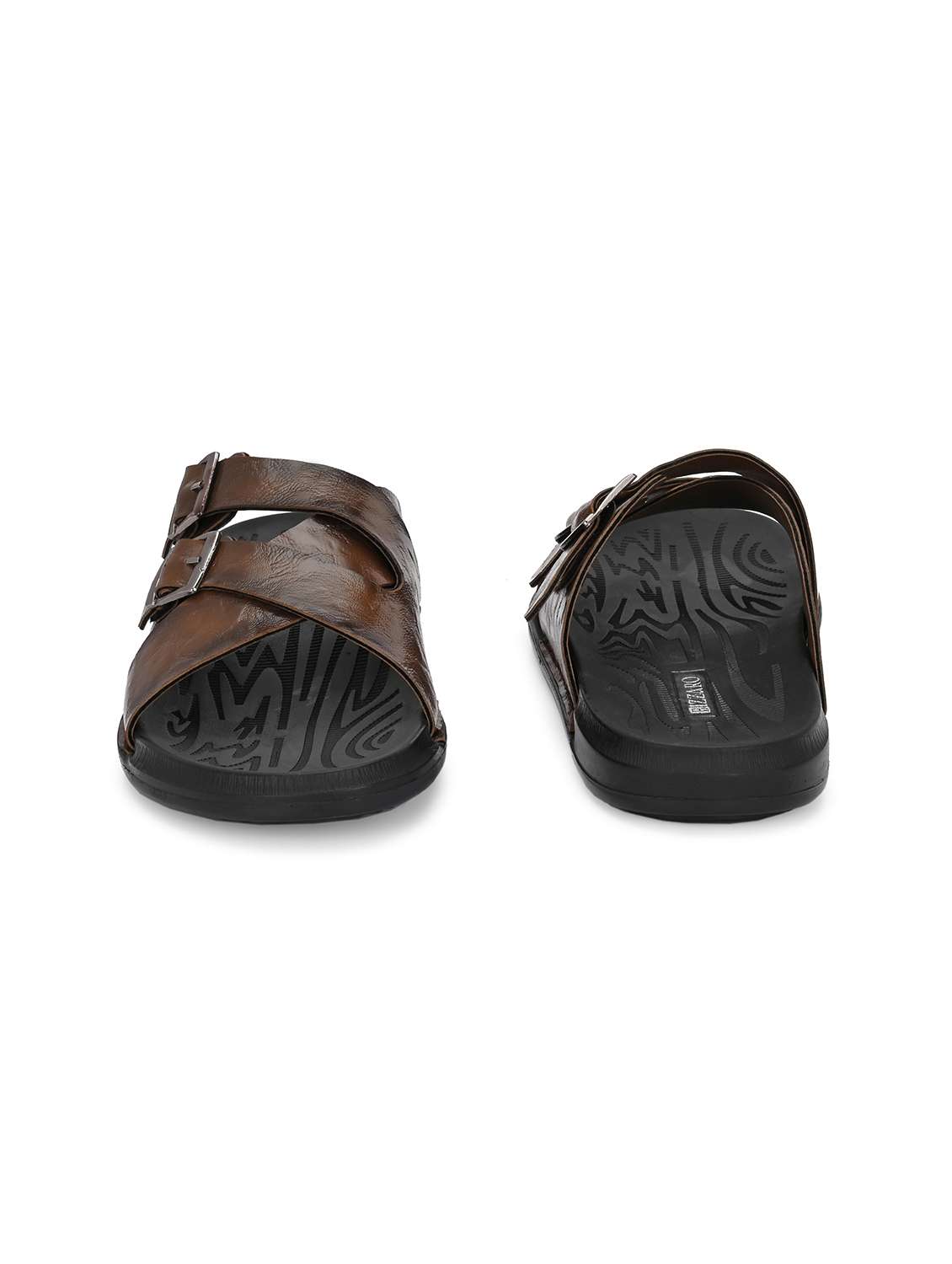 brown solid synthetic leather slip-on sandal - 22018916 - Standard Image - 3