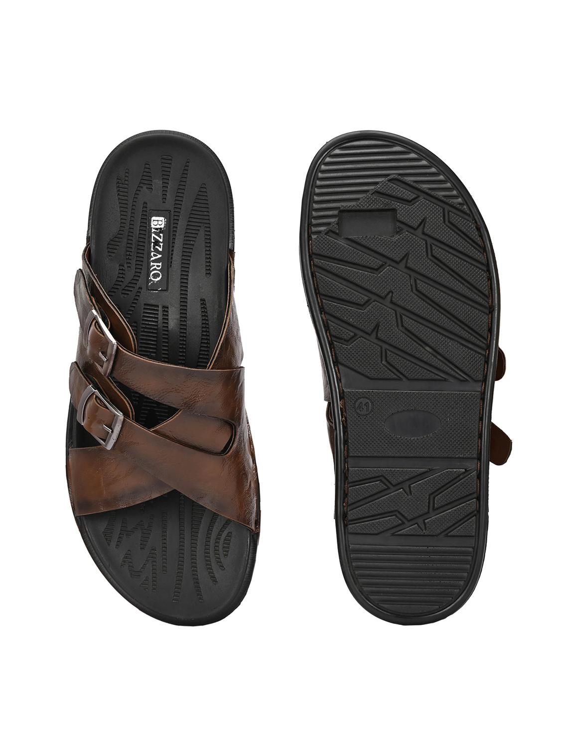 brown solid synthetic leather slip-on sandal - 22018916 - Standard Image - 5