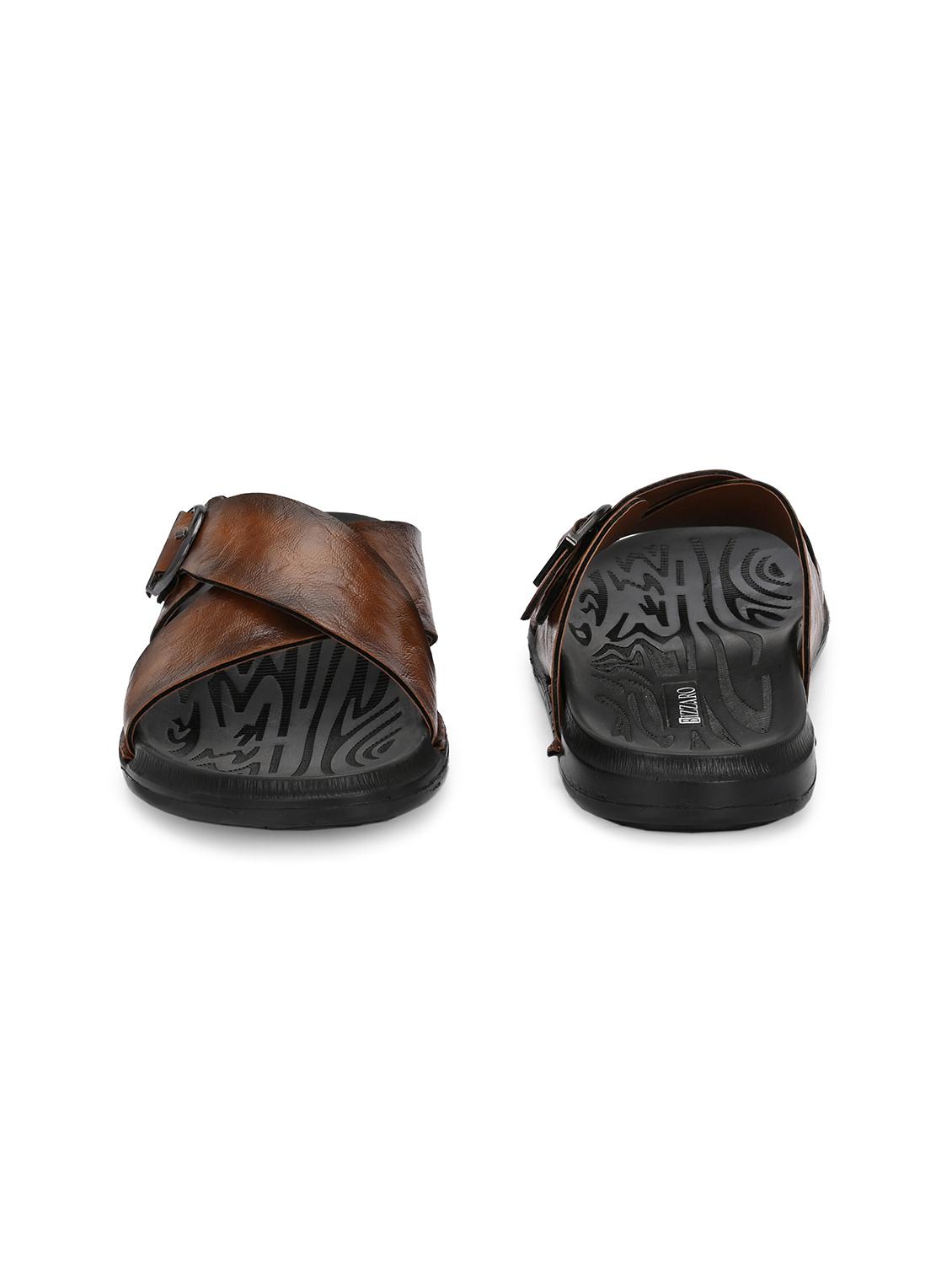 tan solid synthetic leather slip-on sandals - 22018917 - Standard Image - 3