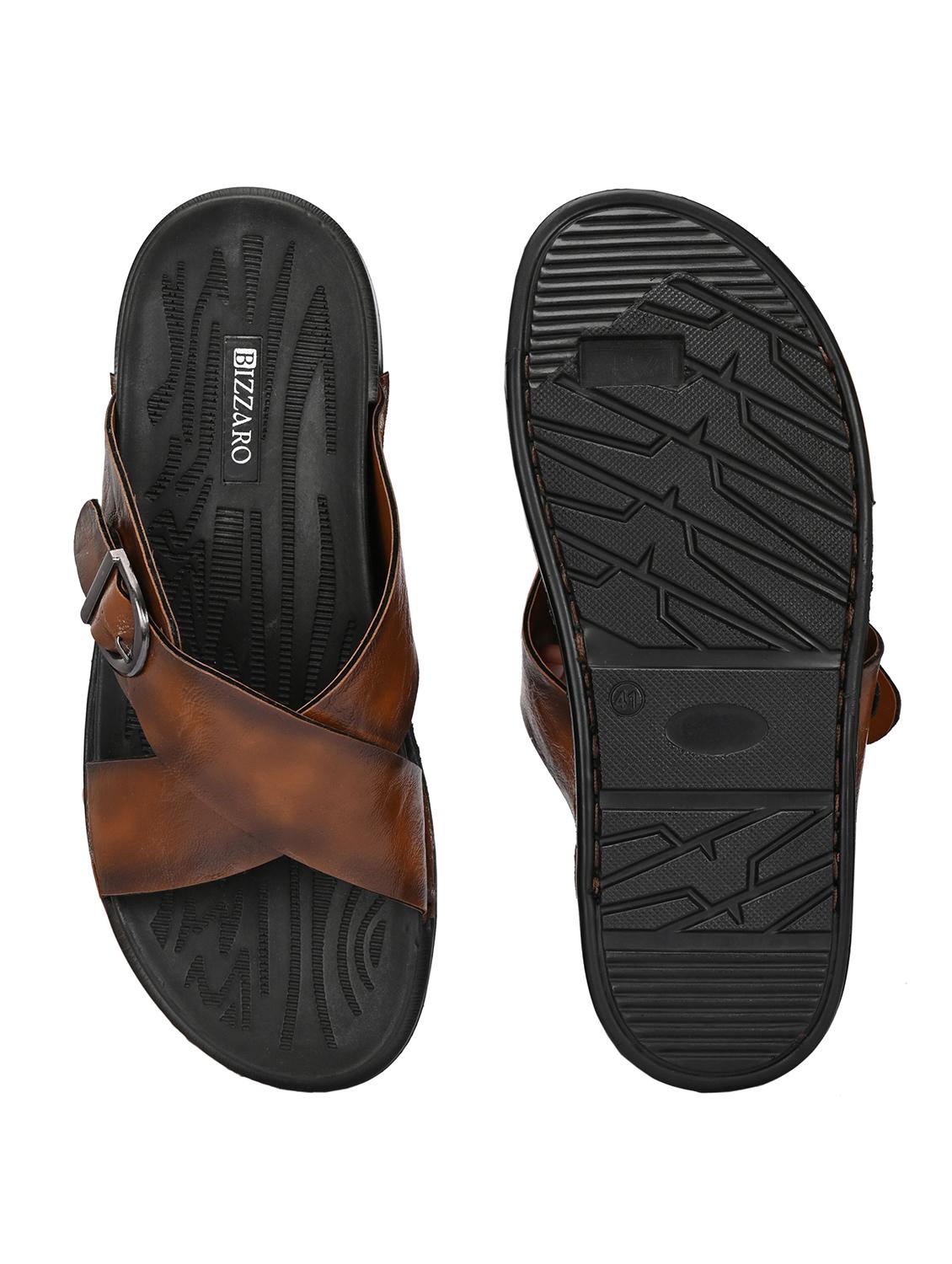 tan solid synthetic leather slip-on sandals - 22018917 - Standard Image - 5