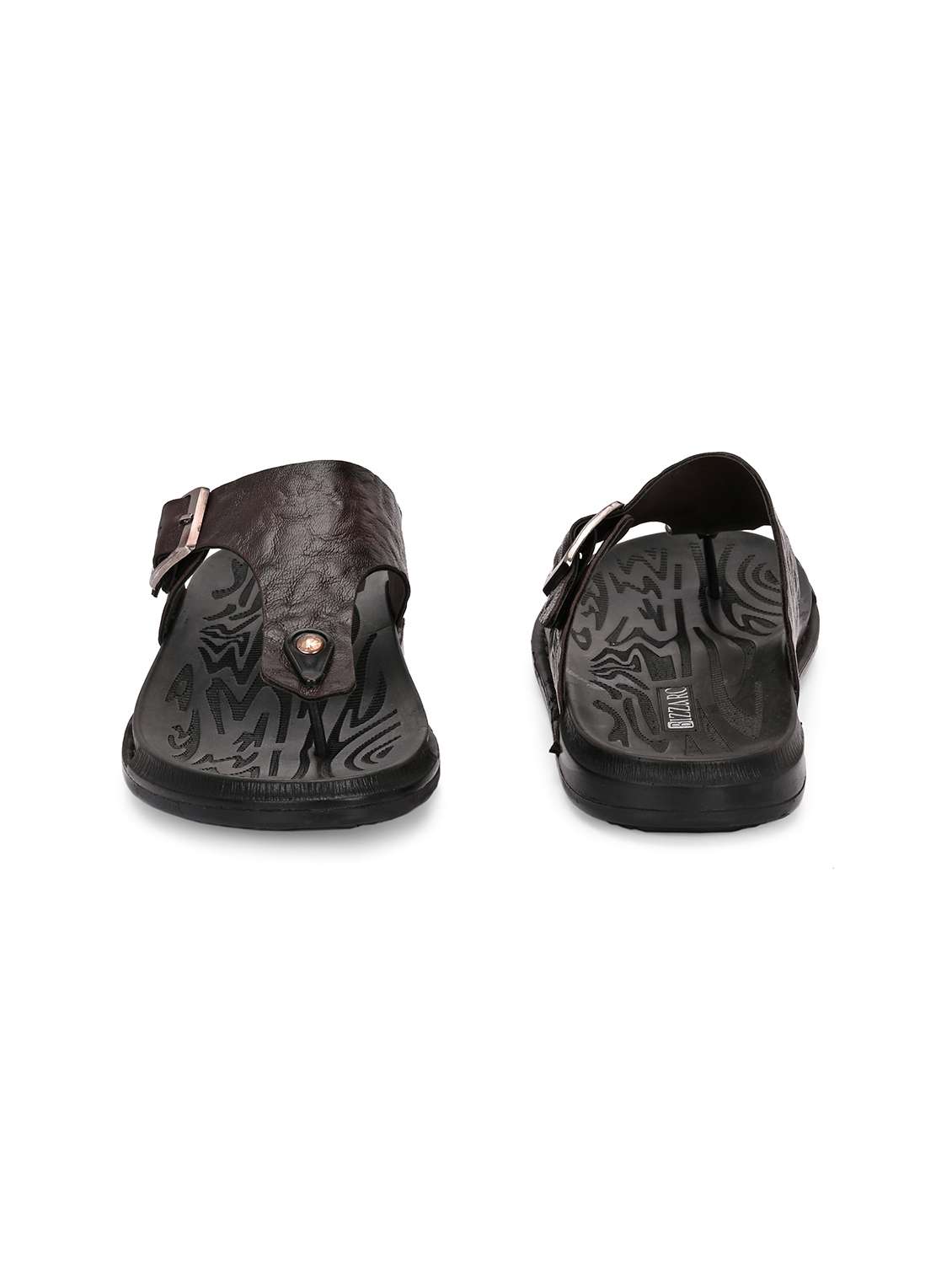 men's solid brown synthetic leather slip-on sandal - 22018918 - Standard Image - 3