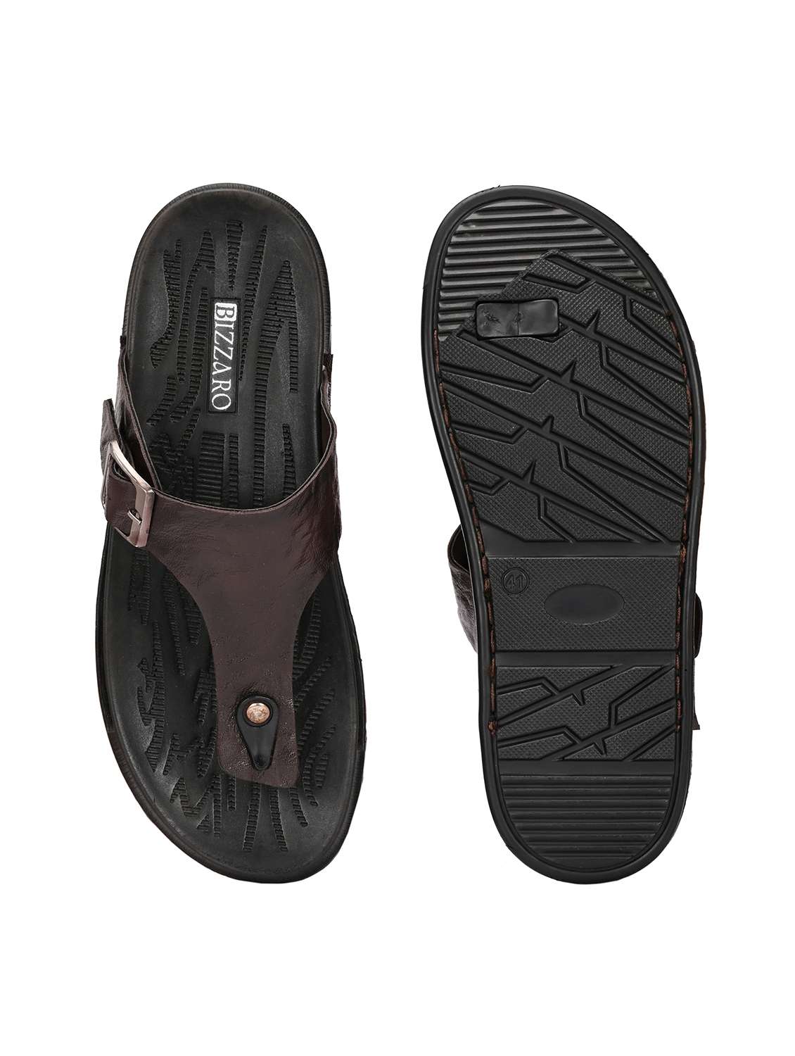 men's solid brown synthetic leather slip-on sandal - 22018918 - Standard Image - 5