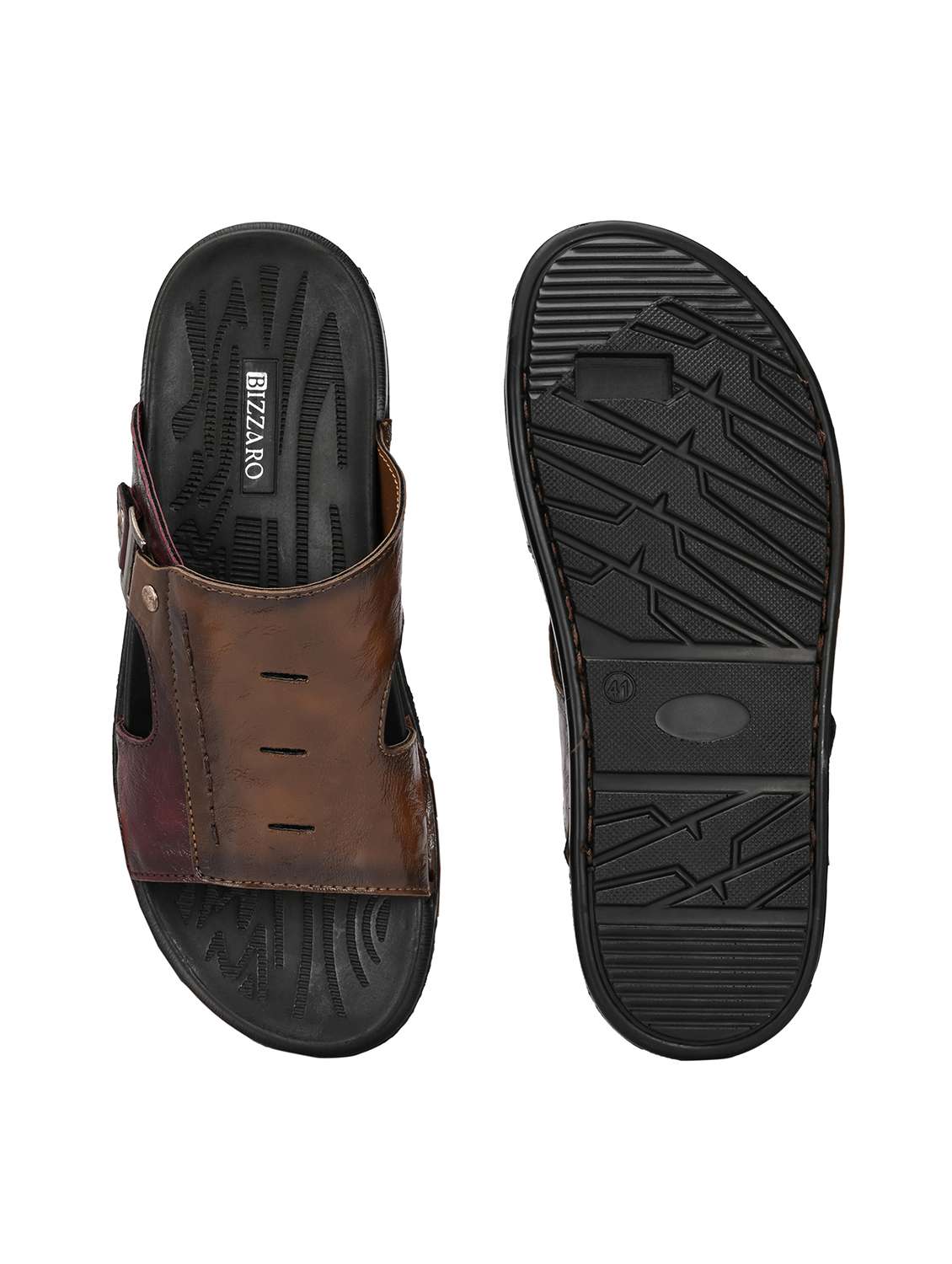 men's tan synthetic leather slip on sandal - 22018919 - Standard Image - 5