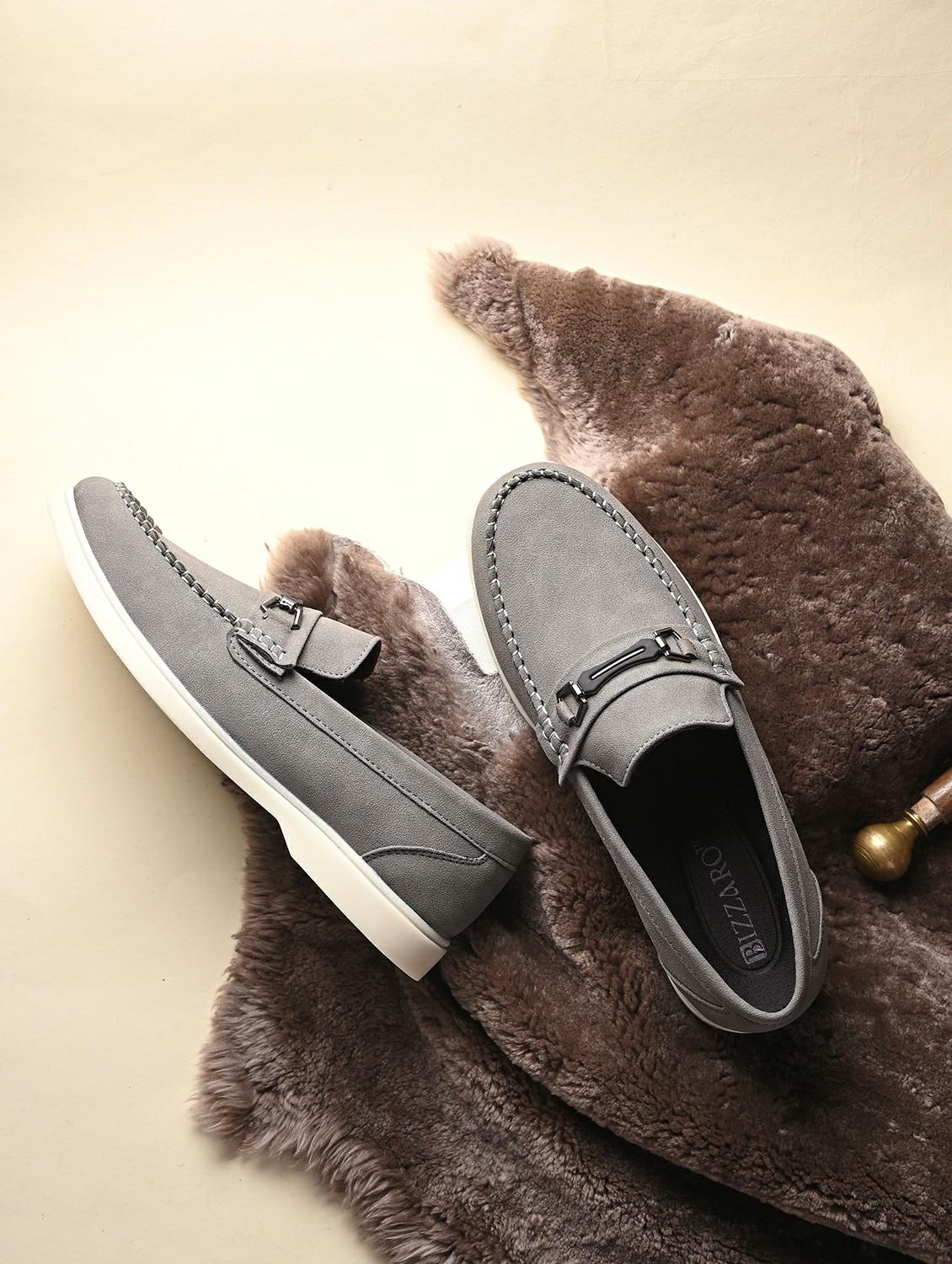 men grey slip on horsebit loafer