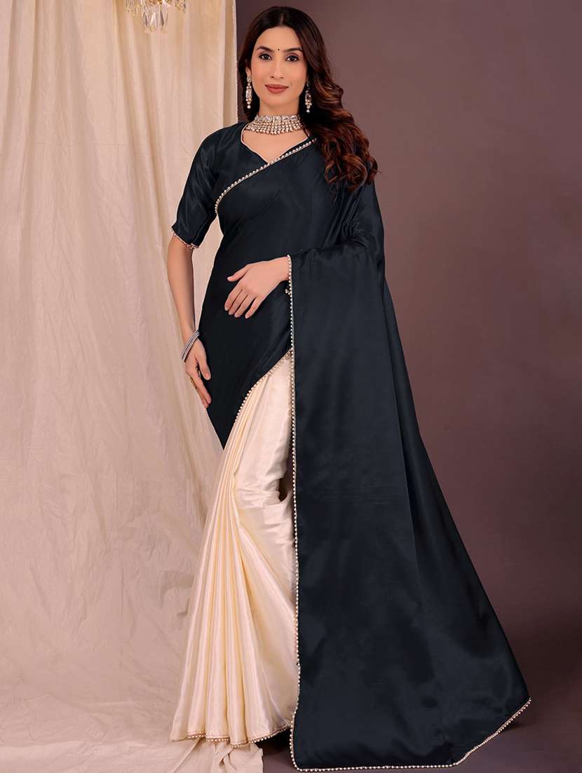 women solid half and half saree with blouse - 22018936 -  Zoom Image - 0
