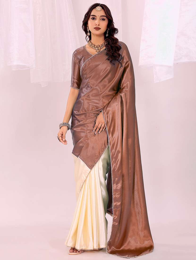 women solid half and half saree with blouse - 22018937 -  Zoom Image - 0