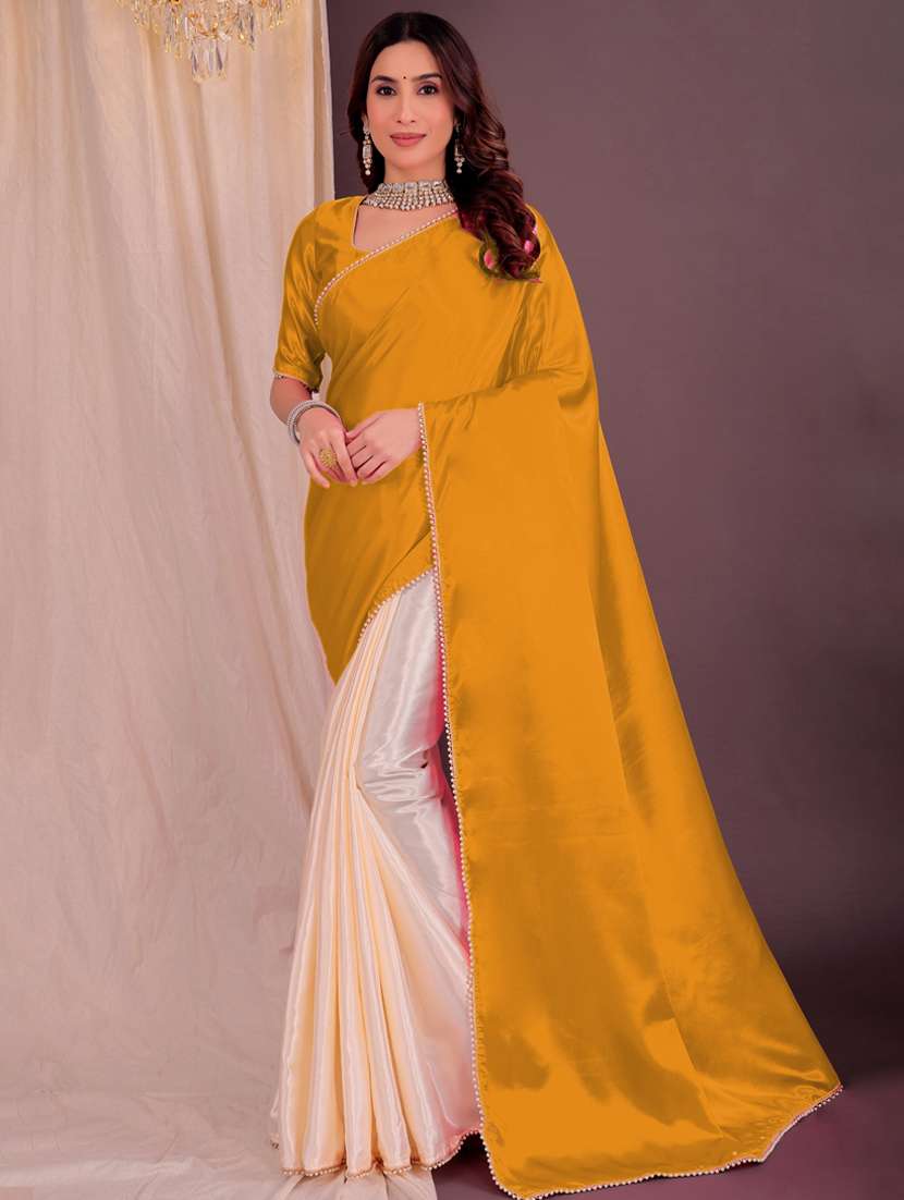 women solid half and half saree with blouse