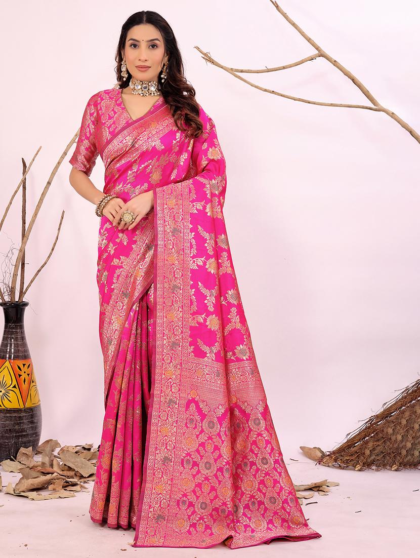 pink silk kanjivaram saree with blouse - 22018968 -  Zoom Image - 0