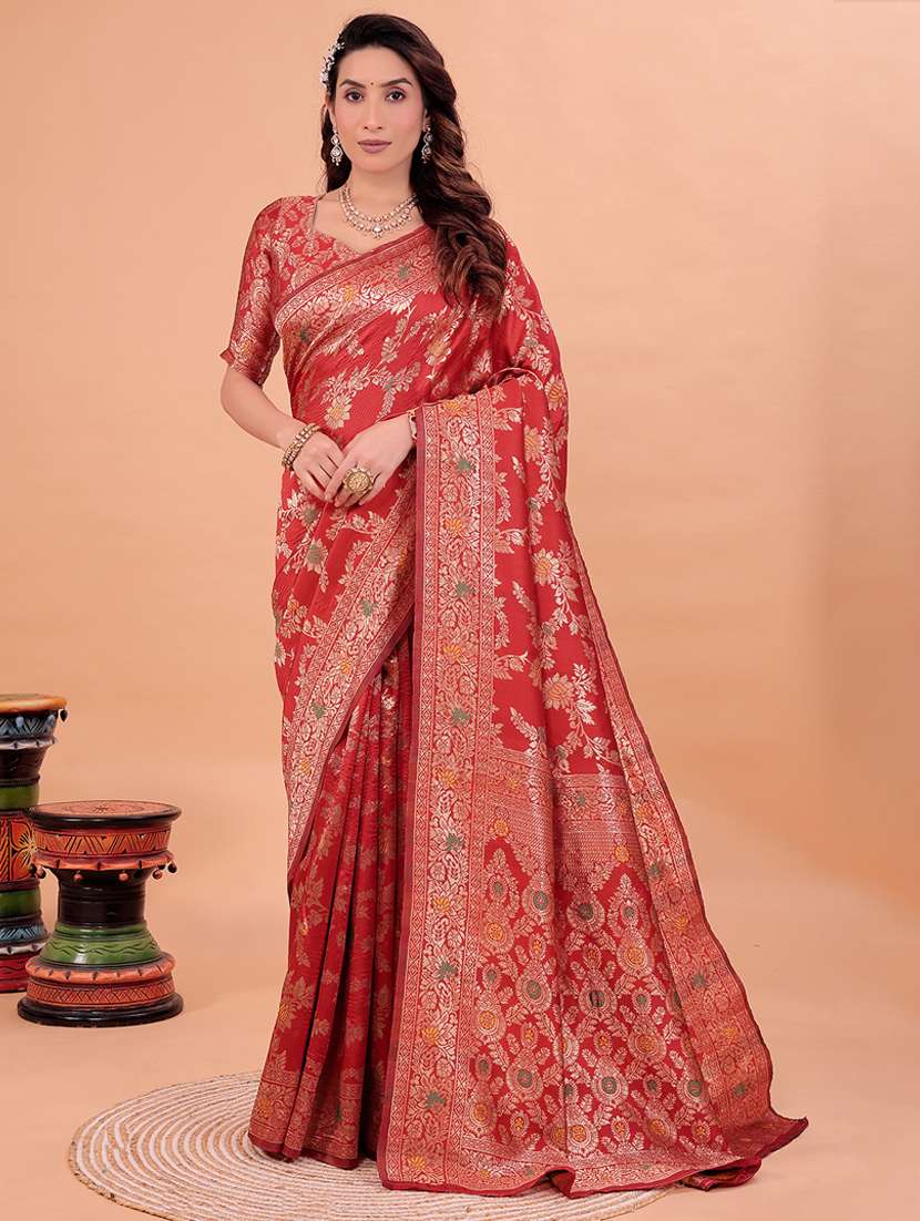 maroon silk kanjivaram saree with blouse - 22018971 -  Zoom Image - 0