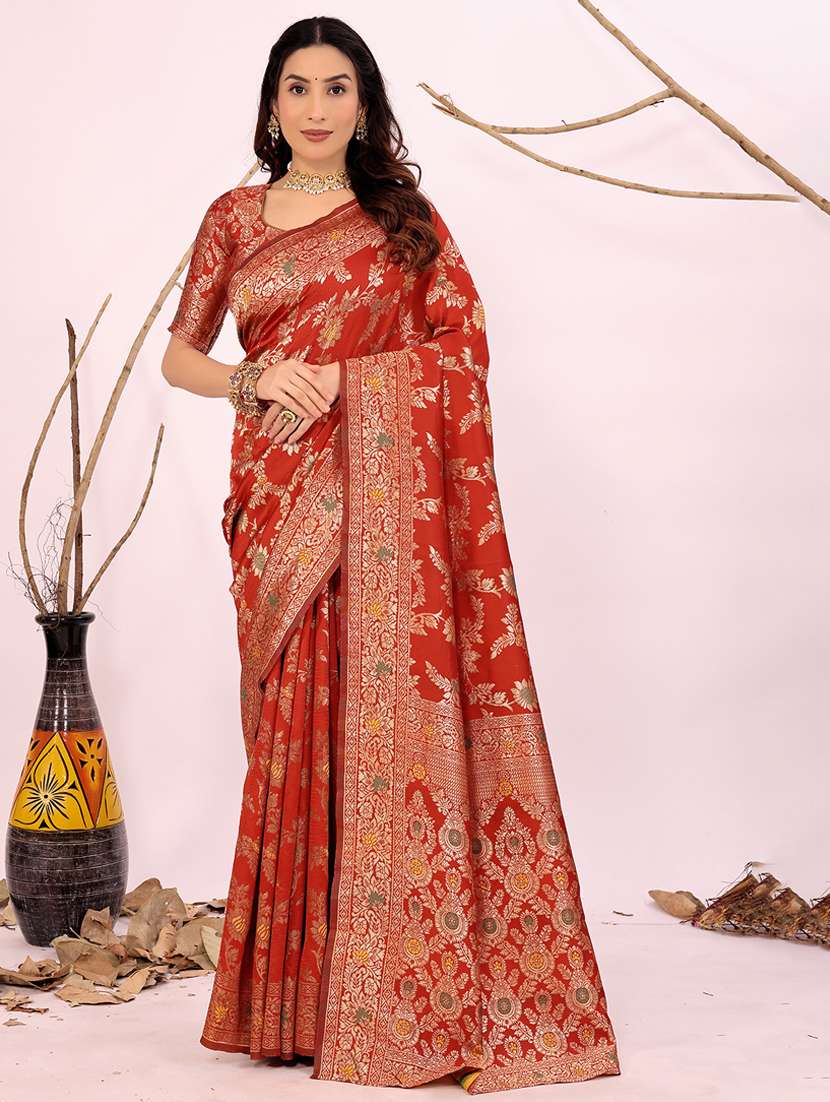 red silk kanjivaram saree with blouse - 22018972 -  Zoom Image - 0