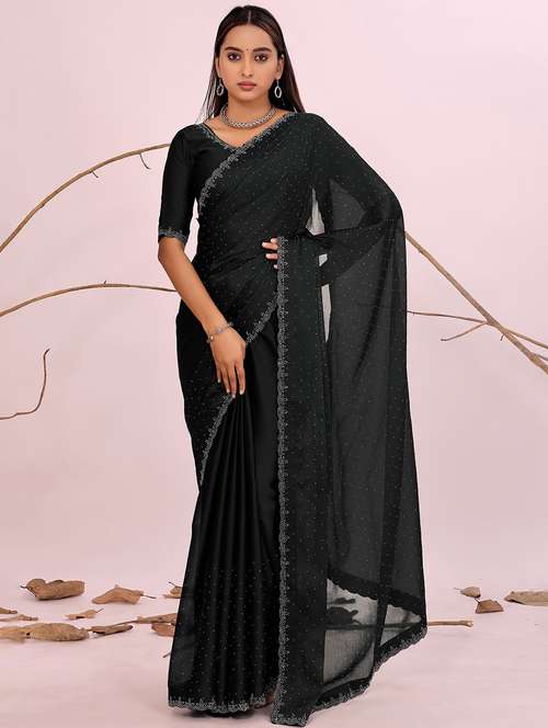 women solid with work embellished saree with blouse - 22019208 - Standard Image - 0