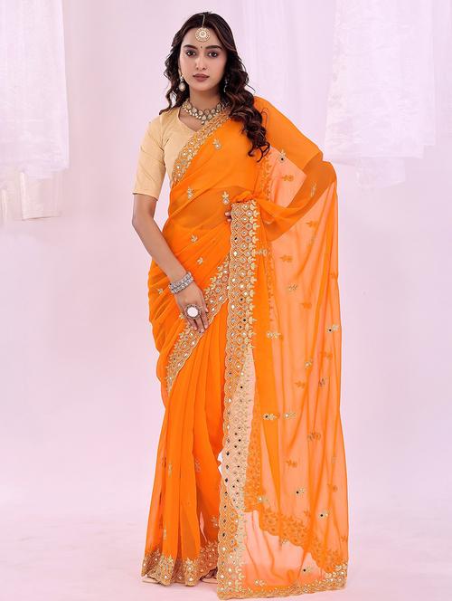 women solid with work embroidered saree with blouse - 22019211 -  Standard Image - 0